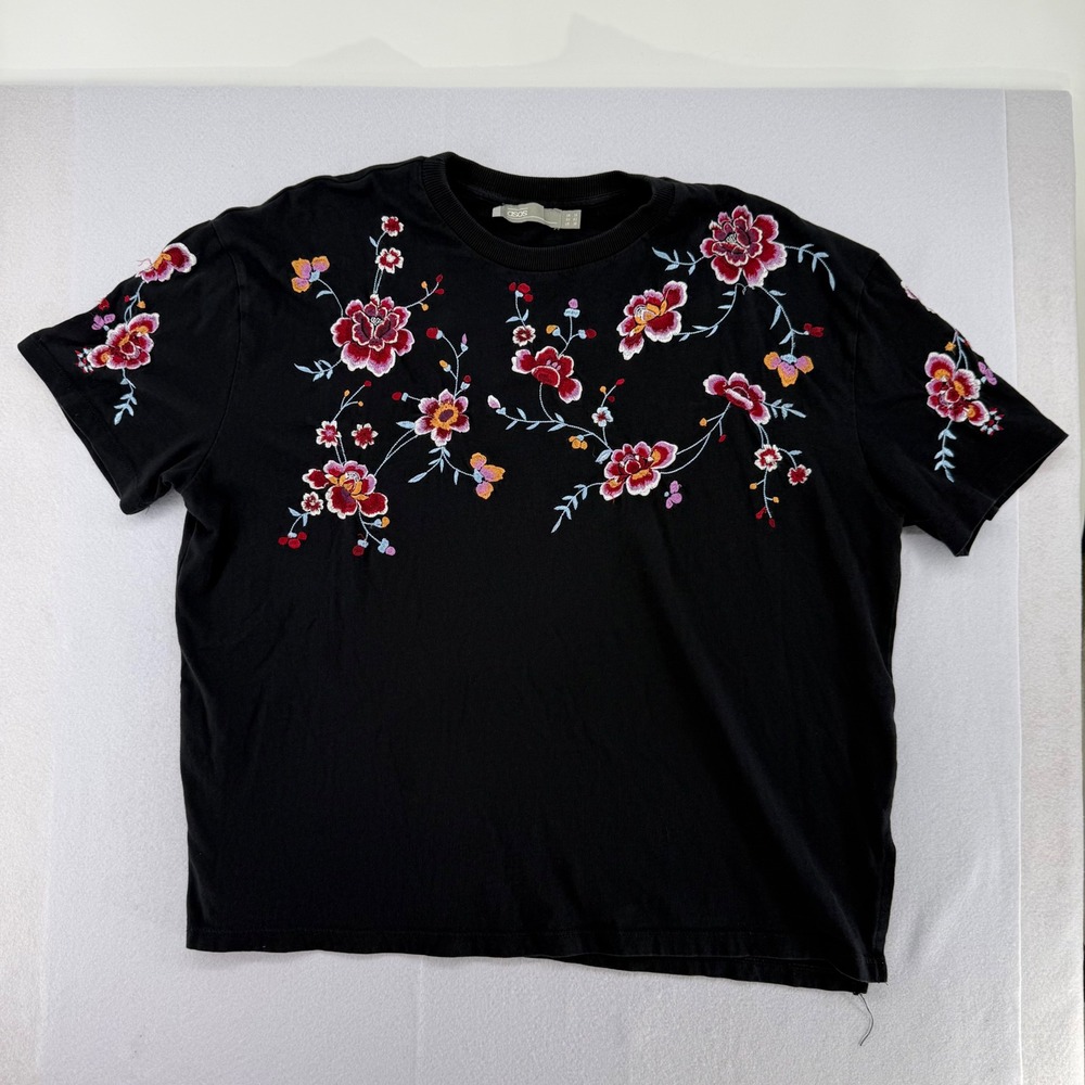 ASOS Black‎ Floral Embroidered Cotton T-Shirt Womens Size 10 Short Sleeve Boho